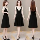 Summer Chiffon V Neck Dress For Women Short Sleeves Slim Fit A-line Skirt Large Size Casual Sweet Dress apricot M
