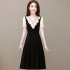 Summer Chiffon V Neck Dress For Women Short Sleeves Slim Fit A line Skirt Large Size Casual Sweet Dress apricot L