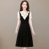 Summer Chiffon V Neck Dress For Women Short Sleeves Slim Fit A line Skirt Large Size Casual Sweet Dress apricot L