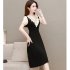 Summer Chiffon V Neck Dress For Women Short Sleeves Slim Fit A line Skirt Large Size Casual Sweet Dress apricot L