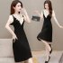 Summer Chiffon V Neck Dress For Women Short Sleeves Slim Fit A line Skirt Large Size Casual Sweet Dress apricot L