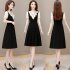Summer Chiffon V Neck Dress For Women Short Sleeves Slim Fit A line Skirt Large Size Casual Sweet Dress apricot L