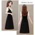 Summer Chiffon V Neck Dress For Women Short Sleeves Slim Fit A line Skirt Large Size Casual Sweet Dress apricot M