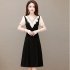 Summer Chiffon V Neck Dress For Women Short Sleeves Slim Fit A line Skirt Large Size Casual Sweet Dress apricot L