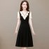 Summer Chiffon V Neck Dress For Women Short Sleeves Slim Fit A line Skirt Large Size Casual Sweet Dress apricot 2XL