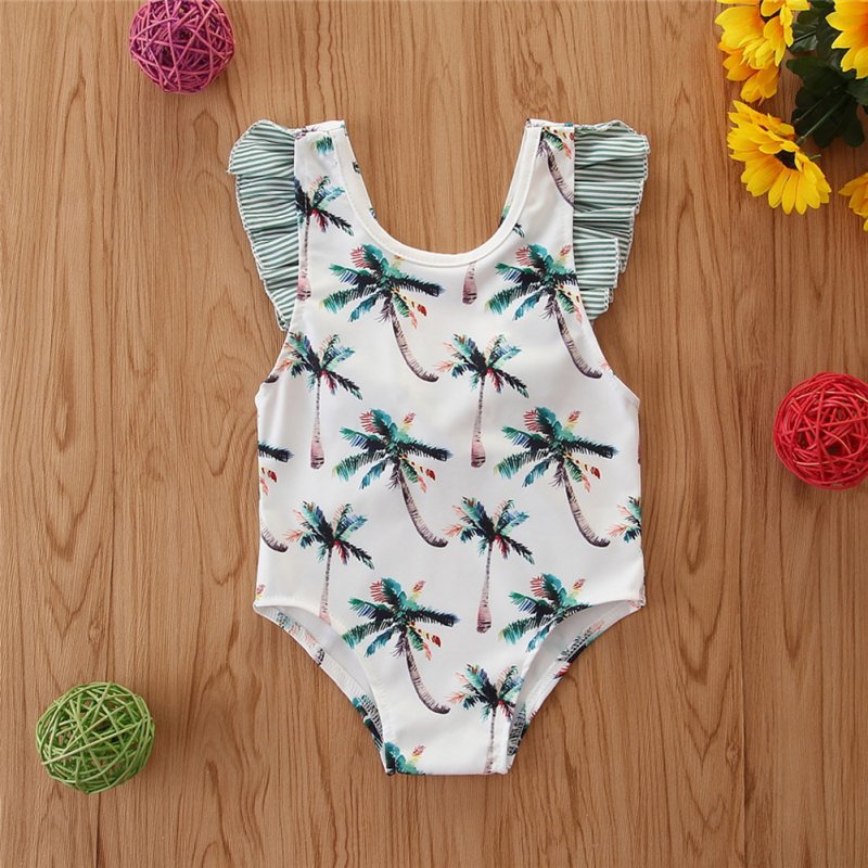 Summer Children Swimsuit Sleeveless Cute Fun Printing Breathable Quick-drying Beach Swimwear 1-6 Years Old Girls 205004 2-3y 3T