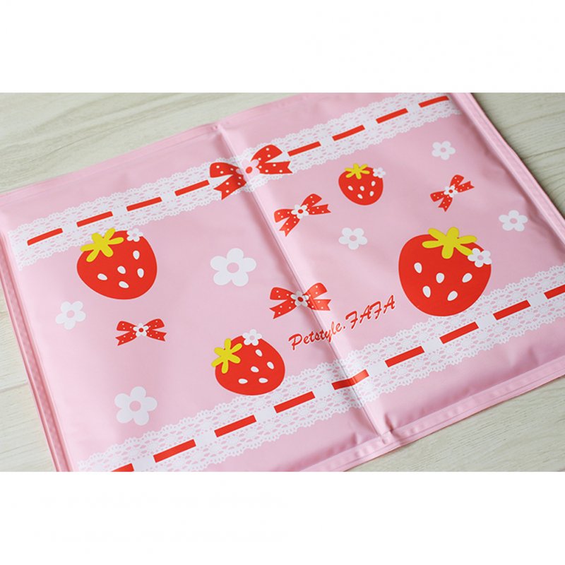 Summer Cooling Pad Ice Pad with Strawberry Decor Dog Sleeping Mats Portable Travel Camping Bed Pink_2L 65 * 50cm