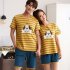 Summer Couples Sleepwear Set Strips Shirt Shorts Plus Size Home Wear for Man and Woman Couple 9 Women XL