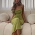 Summer Fashion Sling Dress For Women Solid Color Lace up Middle Waist Dress Sexy Backless Slim Fit Mid length Skirt green S