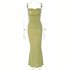 Summer Fashion Sling Dress For Women Solid Color Lace up Middle Waist Dress Sexy Backless Slim Fit Mid length Skirt green M