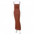 Summer Fashion Sling Dress For Women Solid Color Lace up Middle Waist Dress Sexy Backless Slim Fit Mid length Skirt brown S