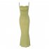 Summer Fashion Sling Dress For Women Solid Color Lace up Middle Waist Dress Sexy Backless Slim Fit Mid length Skirt brown M