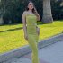 Summer Fashion Sling Dress For Women Solid Color Lace up Middle Waist Dress Sexy Backless Slim Fit Mid length Skirt brown M