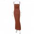 Summer Fashion Sling Dress For Women Solid Color Lace up Middle Waist Dress Sexy Backless Slim Fit Mid length Skirt brown L