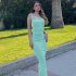 Summer Fashion Sling Dress For Women Solid Color Lace up Middle Waist Dress Sexy Backless Slim Fit Mid length Skirt sky blue S