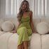 Summer Fashion Sling Dress For Women Solid Color Lace up Middle Waist Dress Sexy Backless Slim Fit Mid length Skirt sky blue S