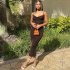 Summer Fashion Sling Dress For Women Solid Color Lace up Middle Waist Dress Sexy Backless Slim Fit Mid length Skirt sky blue S