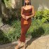 Summer Fashion Sling Dress For Women Solid Color Lace up Middle Waist Dress Sexy Backless Slim Fit Mid length Skirt sky blue S