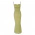 Summer Fashion Sling Dress For Women Solid Color Lace up Middle Waist Dress Sexy Backless Slim Fit Mid length Skirt sky blue S