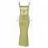 Summer Fashion Sling Dress For Women Solid Color Lace up Middle Waist Dress Sexy Backless Slim Fit Mid length Skirt sky blue S