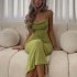 Summer Fashion Sling Dress For Women Solid Color Lace up Middle Waist Dress Sexy Backless Slim Fit Mid length Skirt sky blue S