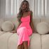 Summer Fashion Sling Dress For Women Solid Color Lace up Middle Waist Dress Sexy Backless Slim Fit Mid length Skirt pink L