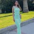 Summer Fashion Sling Dress For Women Solid Color Lace up Middle Waist Dress Sexy Backless Slim Fit Mid length Skirt green S