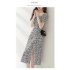 Summer Fashion Square Collar Dress For Women Short Sleeves A line Skirt Sweet High Waist Printing Dress red XL