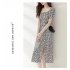 Summer Fashion Square Collar Dress For Women Short Sleeves A line Skirt Sweet High Waist Printing Dress red XL