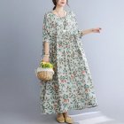 Summer Floral Printed Dress For Women Short Sleeves Round Neck High Waist A-line Skirt Large Size Loose Dress As shown L