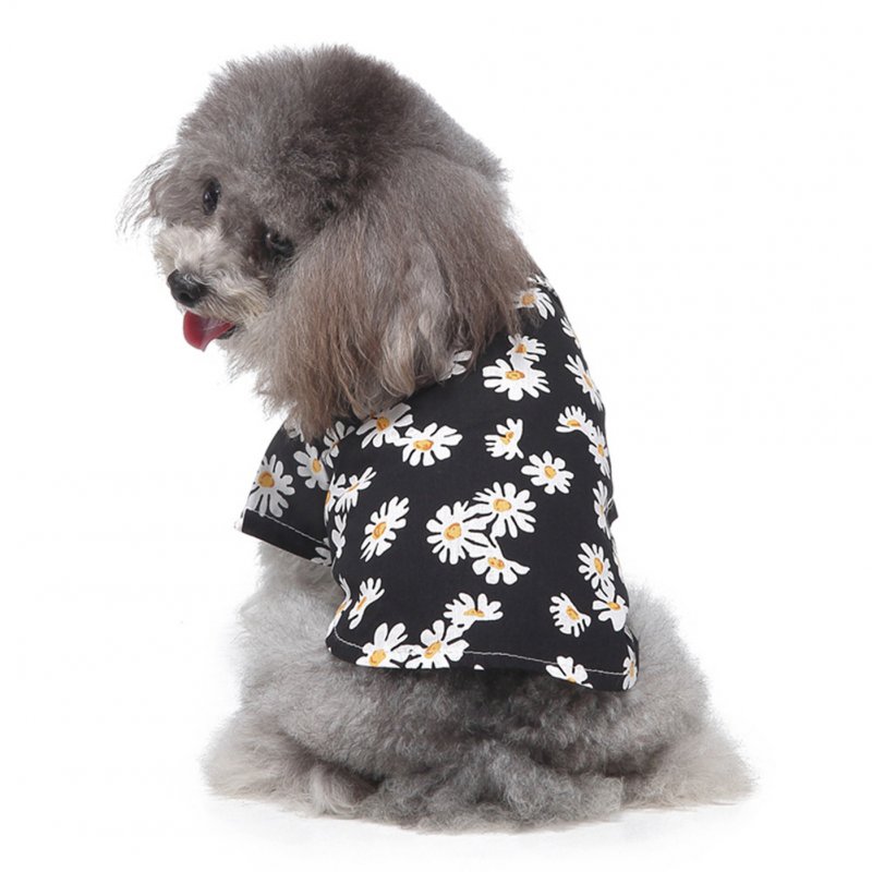 Summer Flower Print Beach Shirt Dog Cat Casual Pet Travel Blouse  black_L