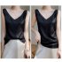 Summer French Camisole V neck Jacquard Satin Slim Fit Solid Color Tank Top For Women champagne M