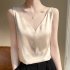 Summer French Camisole V neck Jacquard Satin Slim Fit Solid Color Tank Top For Women champagne M