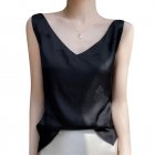 Summer French Camisole V-neck Jacquard Satin Slim Fit Solid Color Tank Top For Women black L