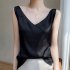 Summer French Camisole V neck Jacquard Satin Slim Fit Solid Color Tank Top For Women black XL
