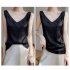 Summer French Camisole V neck Jacquard Satin Slim Fit Solid Color Tank Top For Women black 3XL