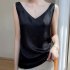 Summer French Camisole V neck Jacquard Satin Slim Fit Solid Color Tank Top For Women black 3XL