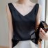Summer French Camisole V neck Jacquard Satin Slim Fit Solid Color Tank Top For Women White L