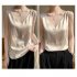Summer French Camisole V neck Jacquard Satin Slim Fit Solid Color Tank Top For Women White L