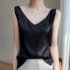 Summer French Camisole V neck Jacquard Satin Slim Fit Solid Color Tank Top For Women White L