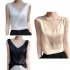 Summer French Camisole V neck Jacquard Satin Slim Fit Solid Color Tank Top For Women White L