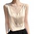 Summer French Camisole V neck Jacquard Satin Slim Fit Solid Color Tank Top For Women White L