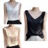 Summer French Camisole V neck Jacquard Satin Slim Fit Solid Color Tank Top For Women White L
