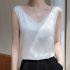 Summer French Camisole V neck Jacquard Satin Slim Fit Solid Color Tank Top For Women White L