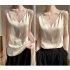 Summer French Camisole V neck Jacquard Satin Slim Fit Solid Color Tank Top For Women White L