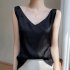 Summer French Camisole V neck Jacquard Satin Slim Fit Solid Color Tank Top For Women White L