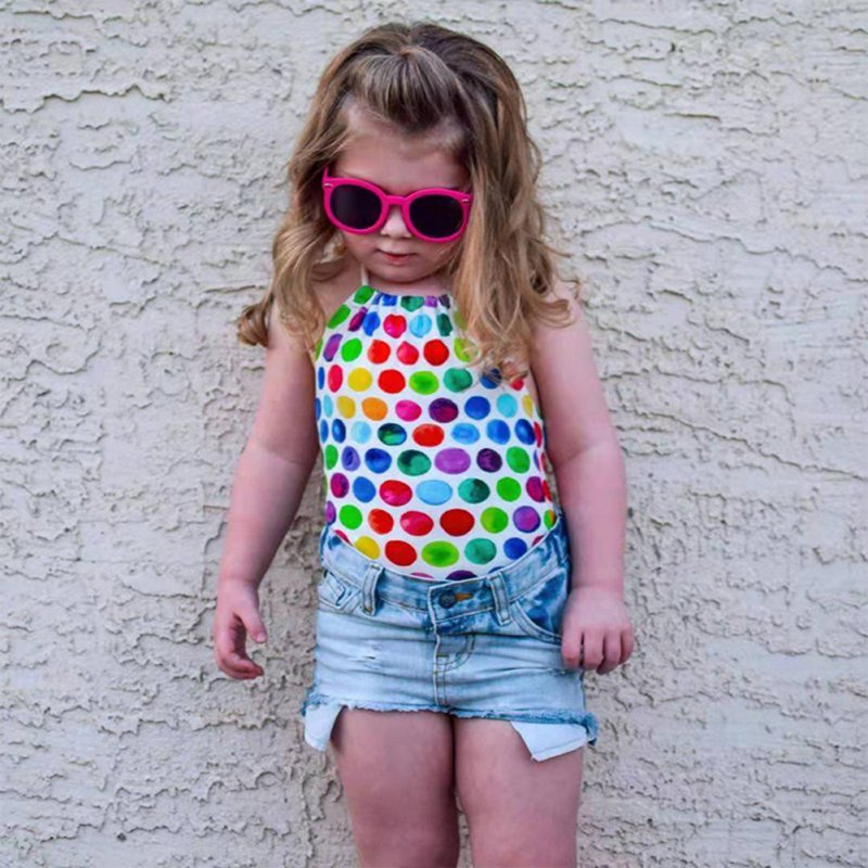 Summer Girls One-piece Swimsuit Cute Colorful Printing Sleeveless Swimwear For 2-8 Years Old Children color 6-7years L