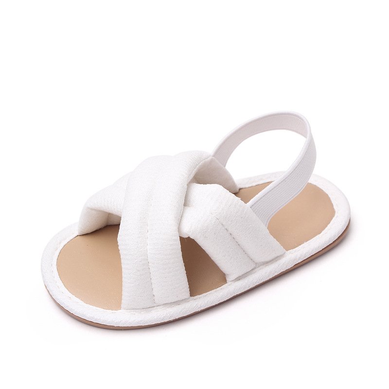 Summer Girls Sandals Anti-slip Soft Sole Breathable First Walkers Shoes Pu Leather Low Top Toddler Shoes White 9-12M sole length 13cm