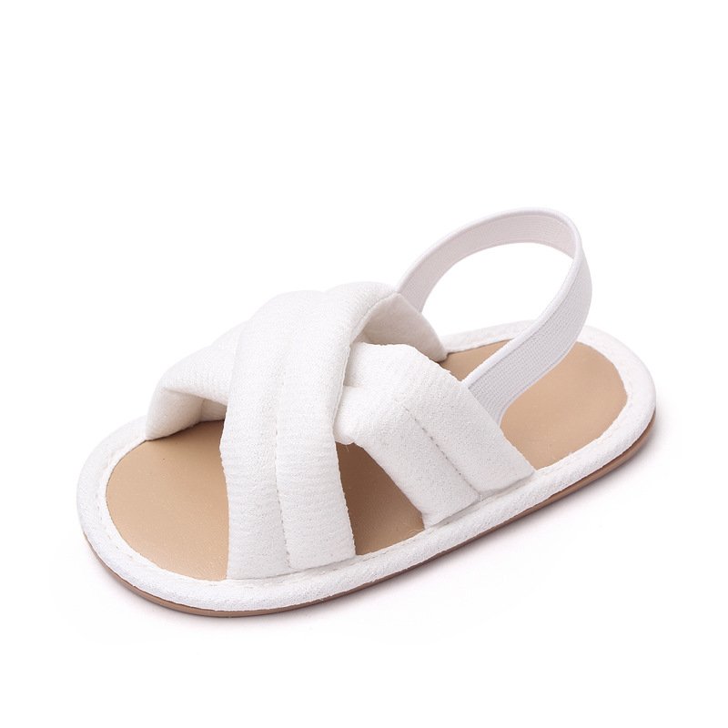 Summer Girls Sandals Anti-slip Soft Sole Breathable First Walkers Shoes Pu Leather Low Top Toddler Shoes White 6-9M sole length 12cm