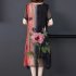 Summer Ice Silk Dress For Women Short Sleeves Retro Elegant Printing Midi Skirt Round Neck Large Size A line Skirt black L